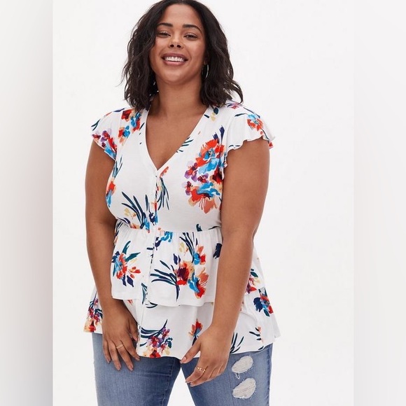 torrid Tops - Torrid Super Soft Button-Front Tiered Babydoll Top
